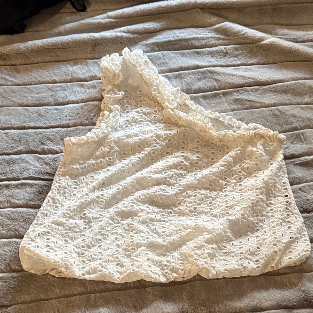 Entro Cream Eyelet Ruffle Top one Shoulder